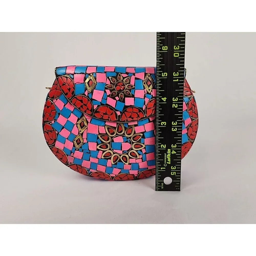 Ramla Mosaic Handmade Bag Pink Blue with Detachable‎ Chain Strap Selling Sunset